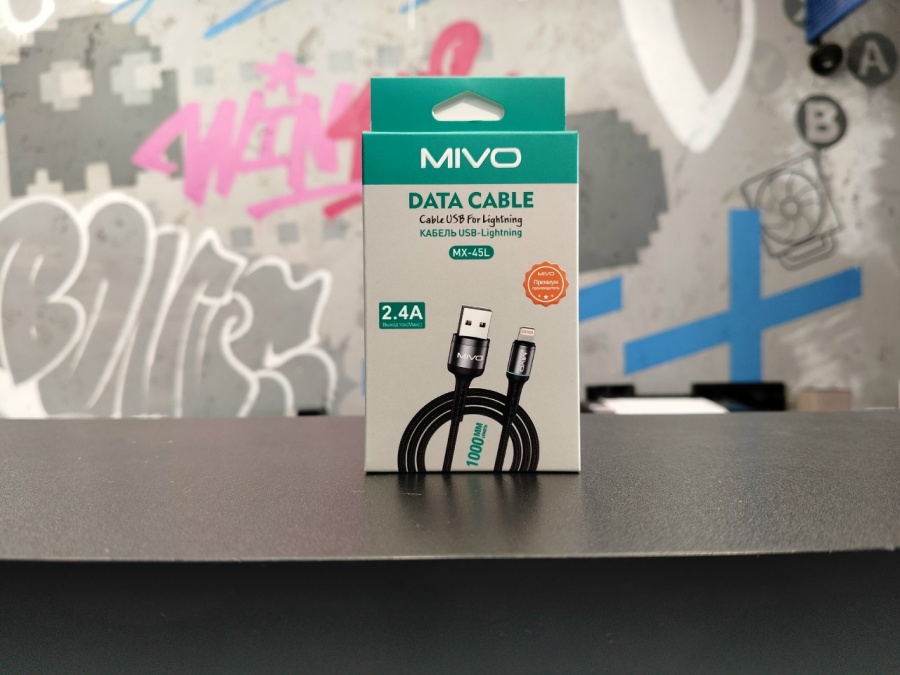 Кабель LIGHTNING MIVO MX-45L 2.4A, нейлоновый, LED-индикация, 1м