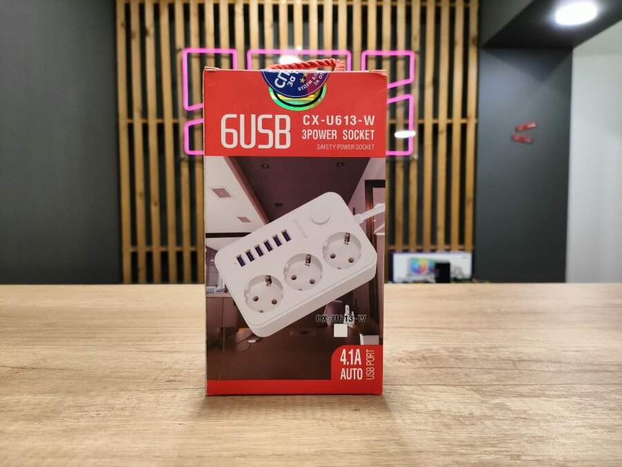 Сетевой фильтр CX-U613-В 2м 6USB с переключателем, заземление