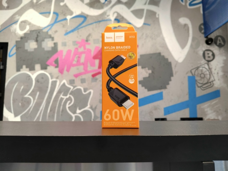 Кабель TYPE C на TYPE C HOCO X113 3A, PD60W, нейлоновый, 1м