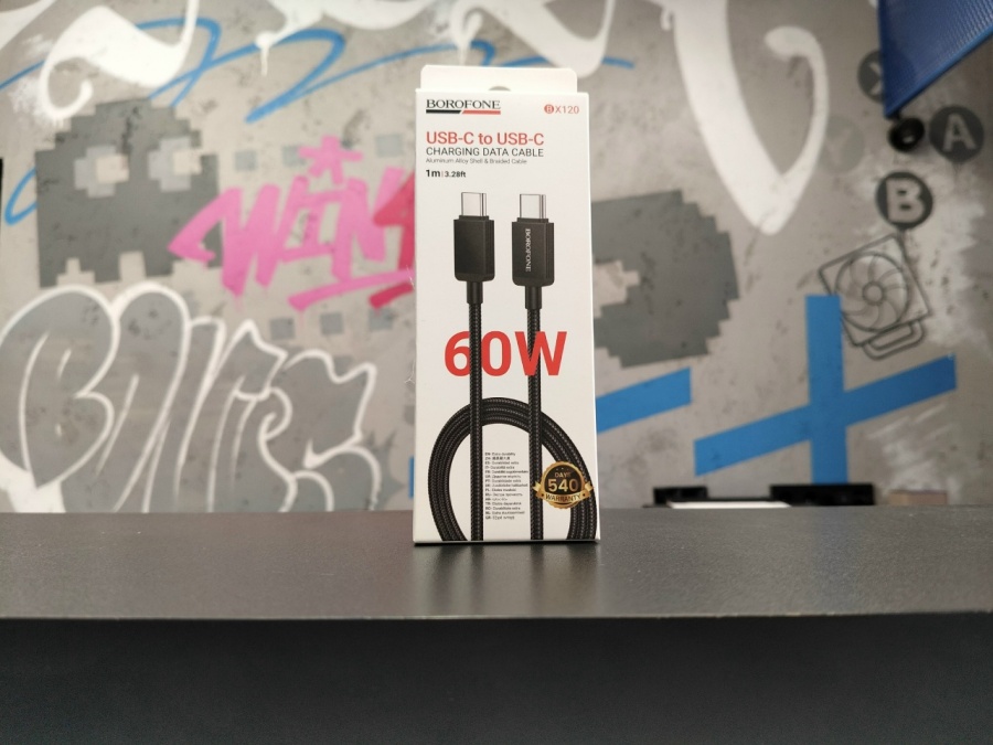 Кабель TYPE C на TYPE C BOROFONE BX120 3A, PD60W, нейлоновый, 1м