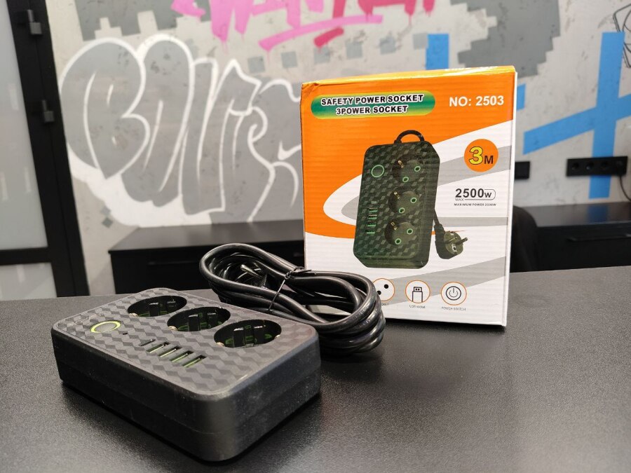 Сетевой фильтр OSMAN OS-2503 3м с переключателем, заземление 10A