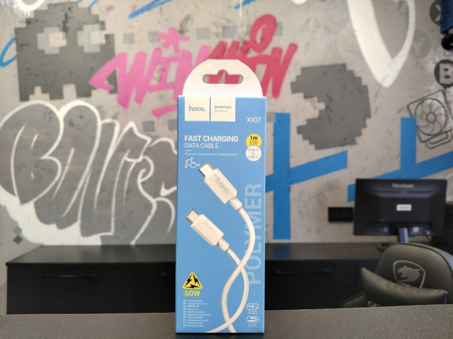 Кабель TYPE C на TYPE C HOCO X107 60W 3A 1М круглый