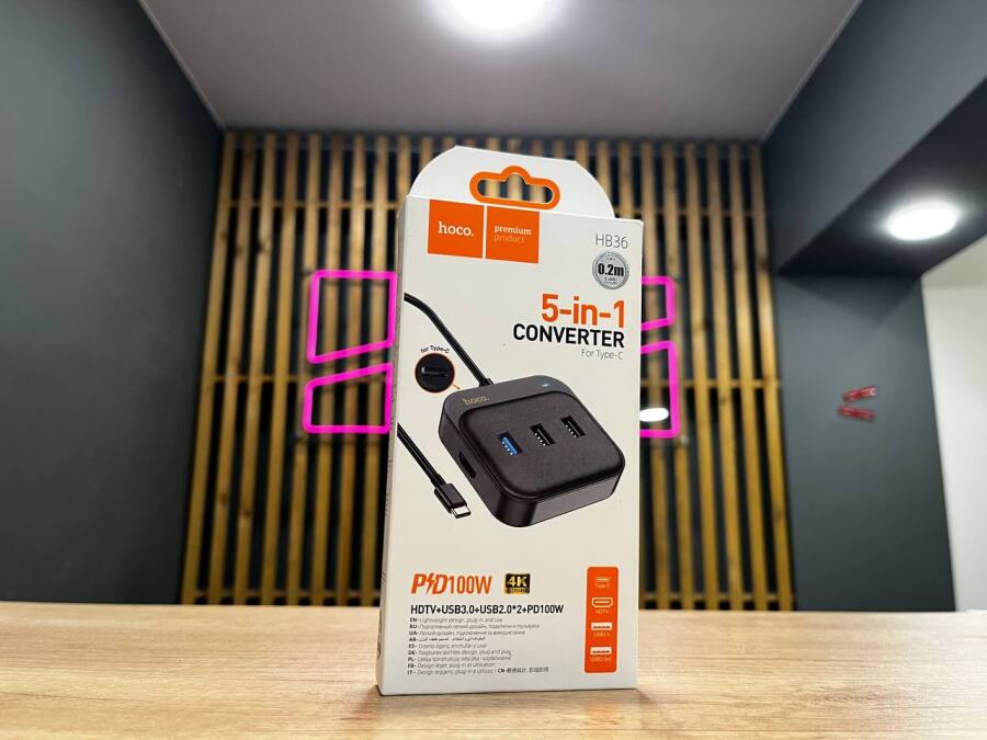 TYPE C-HUB на 5 портов HOCO HB36 USB3.0/USB2.0*2/HDTV/TYPE-C 100W